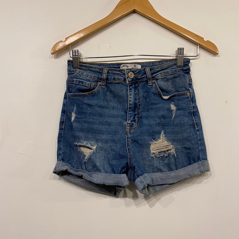 Wax Jean Collection Kids Medium Wash Distressed Stretch Denim Shorts Size M
